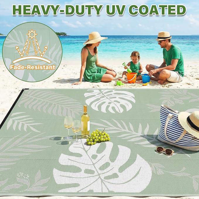 GOTGELIF Massive Outdoor Patio Rug - 9x12FT, Reversible & Water-Resistant & Wear-Resistant & Plastic Straw Outdoor Area Rug for Patio & Camping & RV - Green Leaf - Image 5