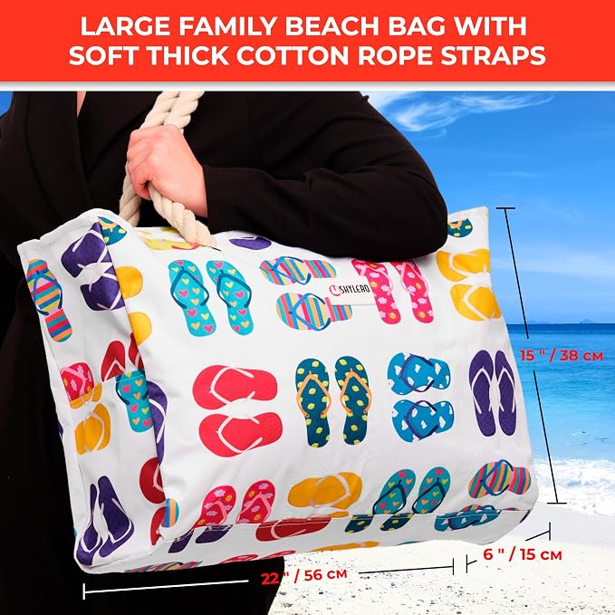 Beach Bag and Pool Bag Has Cooler Pocket, 7 Pockets Total, Zip Top. Family Size Waterproof Beach Tote - Image 2