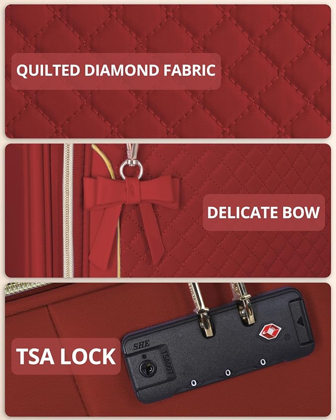 Carry On Luggage 22x14x9 Airline Approved, 20 Inch Softside Suitcase with 4 Pcs, Lightweight Luggage for Women with TSA Lock and 4 Spinner Wheels, Soft Side Carry-on Suitcases for Travel, Red - Image 7