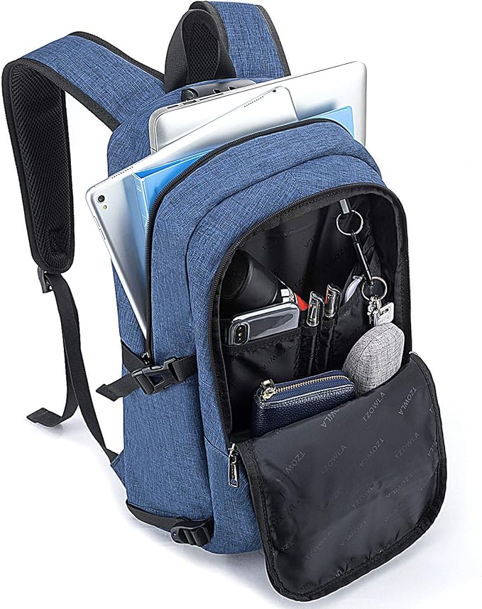 Tzowla Travel Laptop Backpack Water Resistant Anti-Theft Bag with Giant Tumbler Holder Pocket and Lock 17.3 Inch Computer Business Backpacks for Women Men Work College Gift,Casual Daypack(Blue) - Image 2