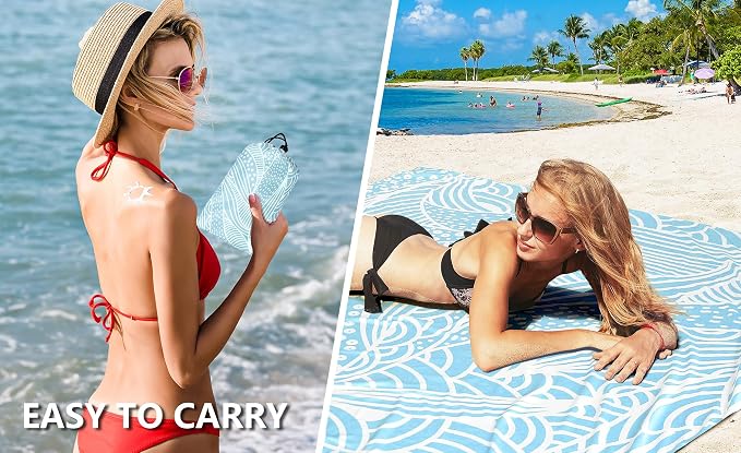 WIWIGO Beach Blanket Waterproof Sandproof Beach Mat 79" X 83"/10'x9'for 2-8 Adults Quick Drying Outdoor Picnic Mat Beach Accessories for Travel, Camping, Hiking - Image 5