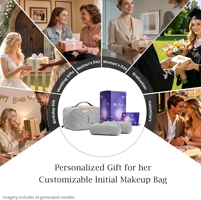 Personalized Gift Travel Makeup Bag: Initial Makeup Organizer Bag for Women | 3-in-1 Custom Make up Bag Set - Vegan Leather Travel Cosmetic Bag - Luxury Gift for Women – Birthday, Anniversary, Graduation - Image 7