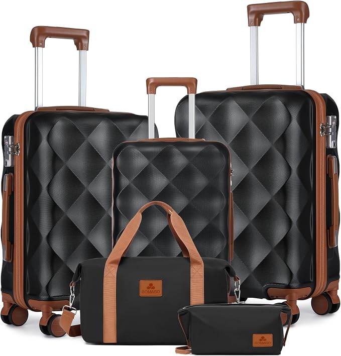 Somago Luggage Set of 3 Piece Suitcase Set Carry On Luggage with YKK Zipper TSA Lock ABS Hardside Luggage Spinner Wheels, Black by SOMAGO