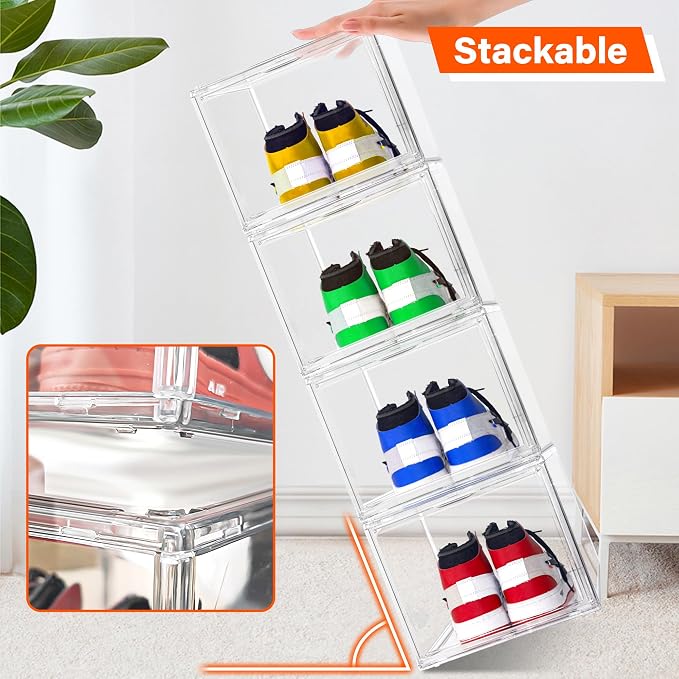 1 Pack Clear Acrylic Sneaker Boxes for Sneakers & High Tops,Fit Size 13 | 10.6 x 14.2 x 9.1 in deep narrow-front boxes for sneakers, athletic shoes and many high-top styles. Space saving storage - Image 4
