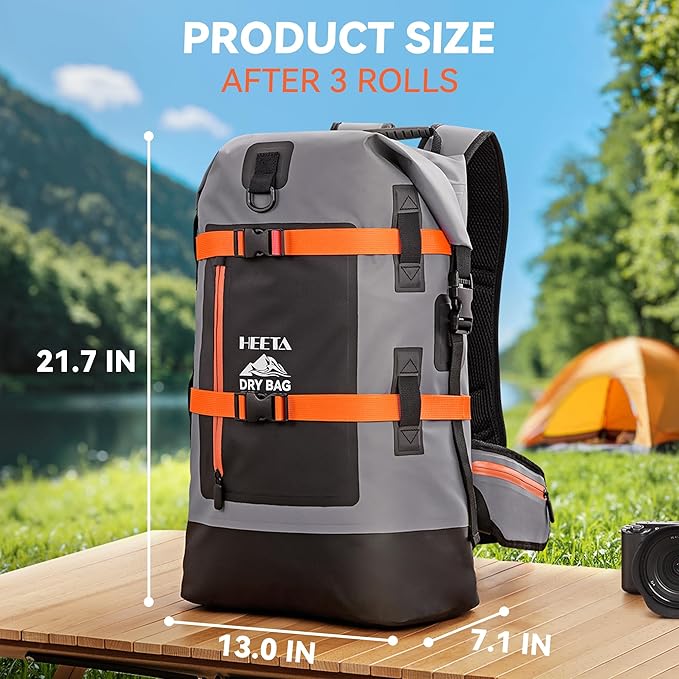 HEETA Dry Bags Waterproof Backpack 40L for Men & Women, Roll Top Heavy Duty Cushioned Hiking Backpack for Kayaking Boating Paddle Boarding Fishing Travel Camping Beach Vacation Cruise Ship Essentials - Image 4