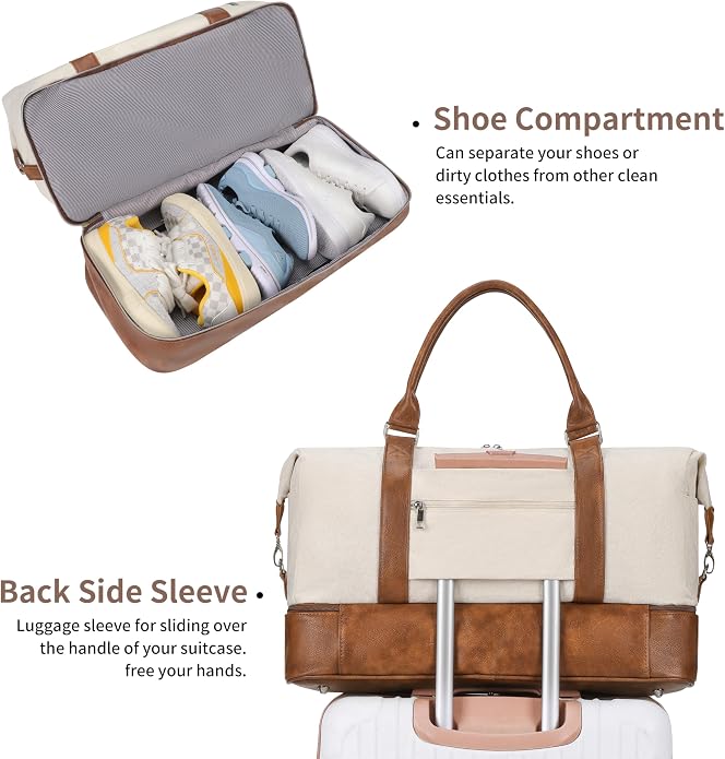 Women's Weekender bag Travel Duffel Bag with Shoe Compartment 21-inch Airline-Approved Carry-On, 2-Piece Overnight Bag Set Personal Item Luggage - Image 3