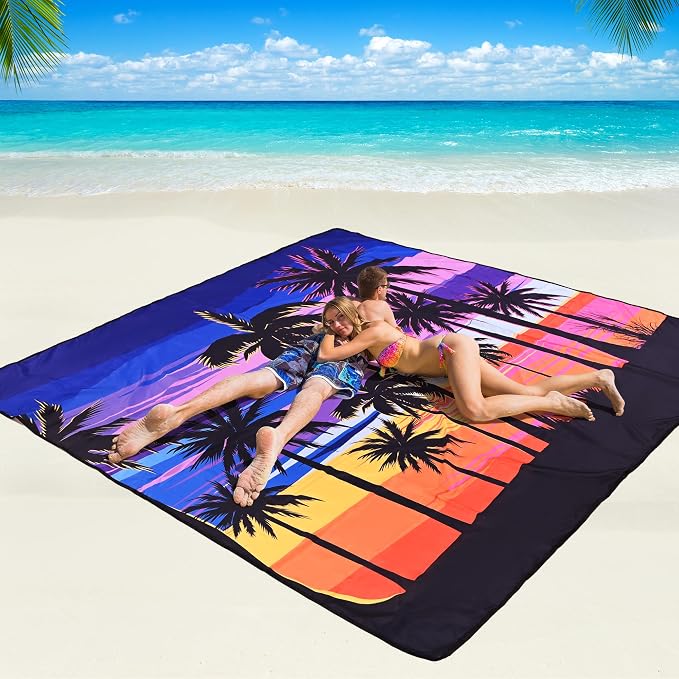 WIWIGO Beach Blanket Waterproof Sandproof Beach Mat 79" X 83"/10'x9'for 2-8 Adults Quick Drying Outdoor Picnic Mat Beach Accessories for Travel, Camping, Hiking by WIWIGO