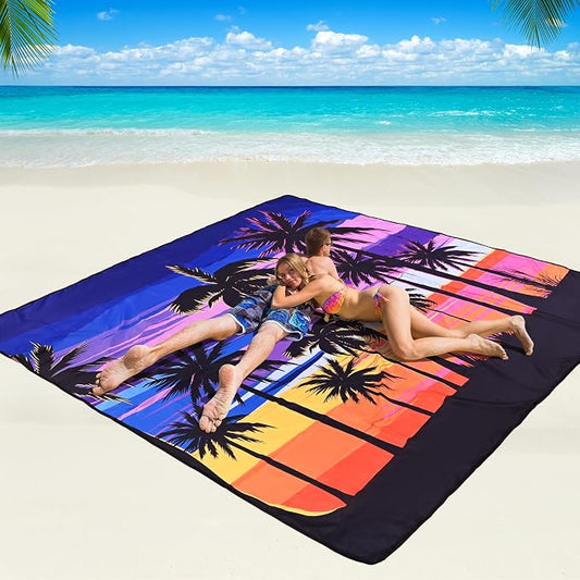 WIWIGO Beach Blanket Waterproof Sandproof Beach Mat 79" X 83"/10'x9'for 2-8 Adults Quick Drying Outdoor Picnic Mat Beach Accessories for Travel, Camping, Hiking by WIWIGO