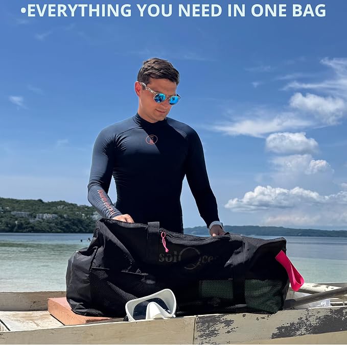 XL Mesh Duffle Dive Bag, Packable Roll-Up 100L Scuba Diving & Snorkeling Gear Bag, Quick-Dry Lightweight Design with Reinforced Bottom & Drain Vents - Image 5
