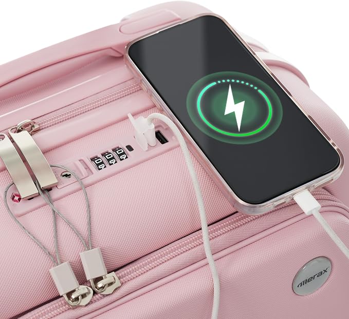 20 Inch Checked Suitcase with TSA Lock Travel Duffel Bag Wet-Dry Toiletry Bag, Pink Front-Opening - Image 6