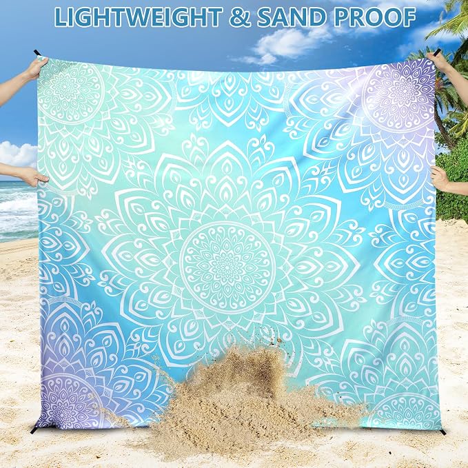HIHOHO Beach Blanket Waterproof Sandproof Beach Mat for 1-8 Adults Quick Drying Durable Outdoor Picnic Mat for Beach Festival Travel Camping Hiking (Gradiant BL-Mandarin, 79"×83"(4 Person)) - Image 5