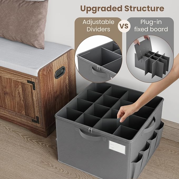 Varhomax Foldable Shoe Organizer Box, Fabric Storage Bin with Clear Cover & Adjustable Dividers, Holds up 16-32 Pairs of Sneakers & Sandals for Closet, Entryway (Gray) - Image 6