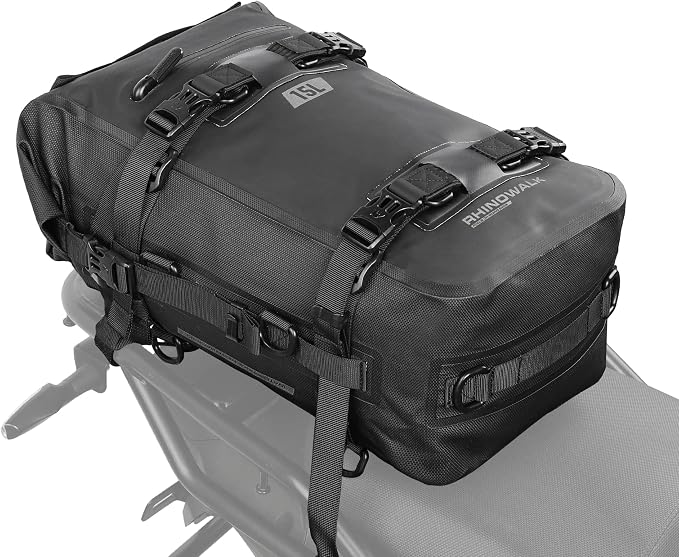 Rhinowalk Motorcycle Tail Bag, Travel Luggage Bags, Waterproof Rear Carrier, Motorcycle Rear Seat Bag Backpack, Rear Rack Trunk - Black 15L by Rhinowalk