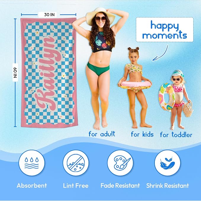 JML Personalized Beach Towel with Name, Custom Flower Beach Towel, Customized Microfiber Pool Towel, Quick Dry & Absorbent Swim Towel for Adult,Mother's Day, Birthday, Summer Holiday,Vacation - Image 5