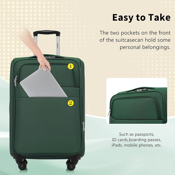 Merax Softside Luggage Set 4 Piece,18/22/26/30 Expand Suitcase,Dark Green | Lightweight Travel Suitcase with Wheels, Luggage with TSA Lock, Suitcase,Carry On Checked Luggage Set - Image 7