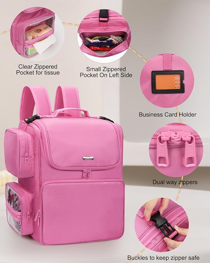 Relavel Hair Tools Travel Bag Hair Stylist Backpack Hairdresser Cosmetology Bag, Heat Insulation Full Layer for Curling Iron, Hair Straightener, Travel Accessories Case Barber Organizer (Rose Pink) - Image 5