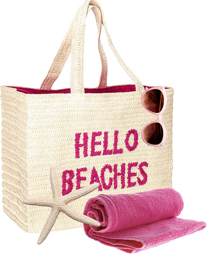 Hello Beaches A Packable Beach Bag | The Straw Beach Tote Bag of 2025 | Beach Bags for Women Vacation | Large Beach Bag by HelloBeaches