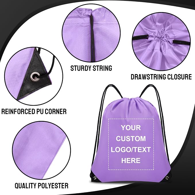 Grneric Custom Drawstring Bags Bulk 10/20/50/100/200 Pack, Promotional Items With Your Logo Personalized String Backpack for Gym, Sport, Travel, Light Purple - Image 2