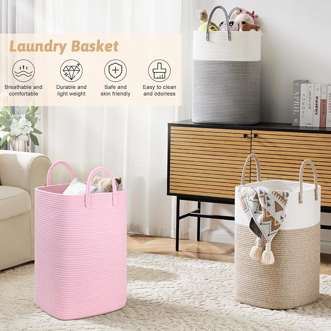 Artfeel Laundry Basket,Woven Cotton Rope Laundry Hamper,100L Versatile Storage for Dirty Clothes,Baby Toys,and Blankets in Bathroom, Nursery,and Living Room - Image 4