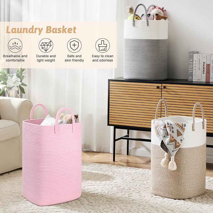 Artfeel Laundry Basket,Woven Cotton Rope Laundry Hamper,80L Versatile Storage for Dirty Clothes,Baby Toys,and Blankets in Bathroom, Nursery,and Living Room - Image 4