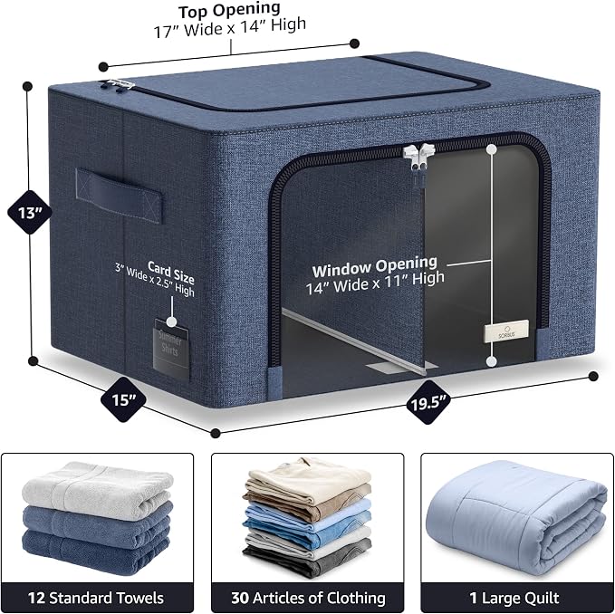 Sorbus Storage Bins with Divided Interior - Large Stackable & Foldable Organizer Containers with Metal Frame, Oxford Fabric, Large Window & Carry Handles - Organization for Bedroom, Linens & Clothes - Image 2