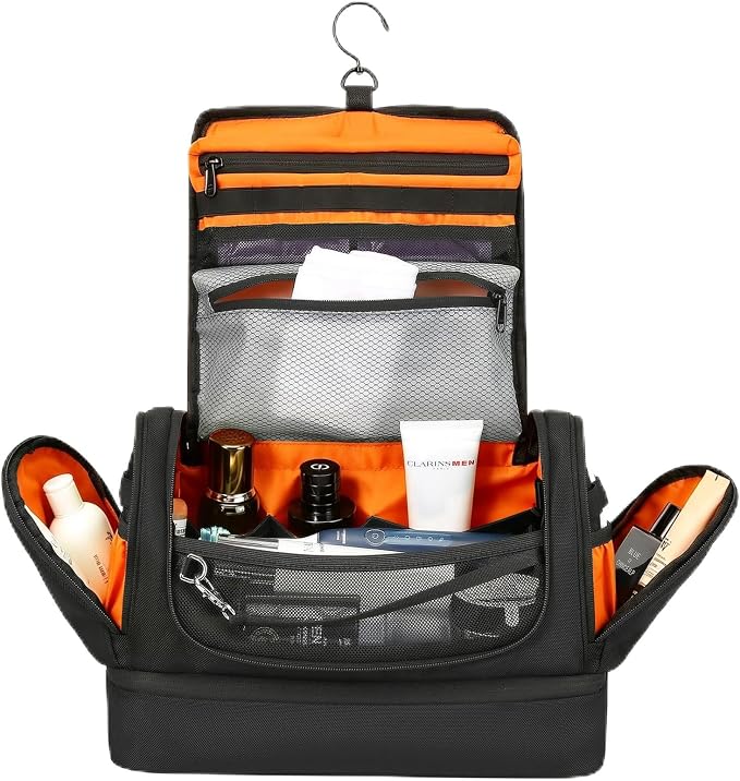 TANGCORLE Toiletry Bag for Men, Handing Travel Toiletry Organizer Protable Water Ressistant Bathroom Shaving Bags for Toiletry Accessories, Travel Essentials (black with orange) by Unknown