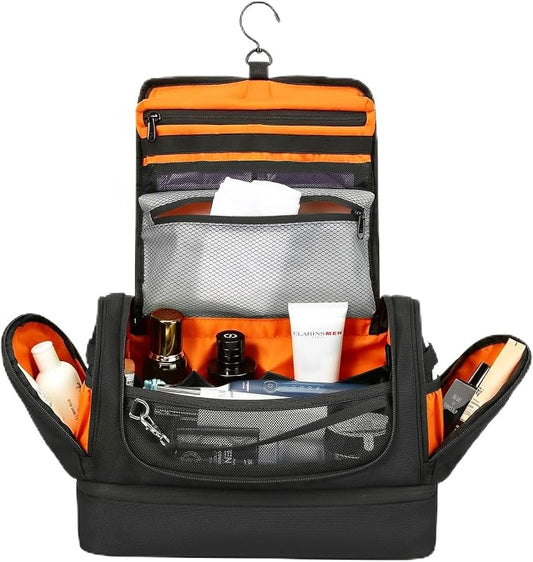 TANGCORLE Toiletry Bag for Men, Handing Travel Toiletry Organizer Protable Water Ressistant Bathroom Shaving Bags for Toiletry Accessories, Travel Essentials (black with orange) by Unknown