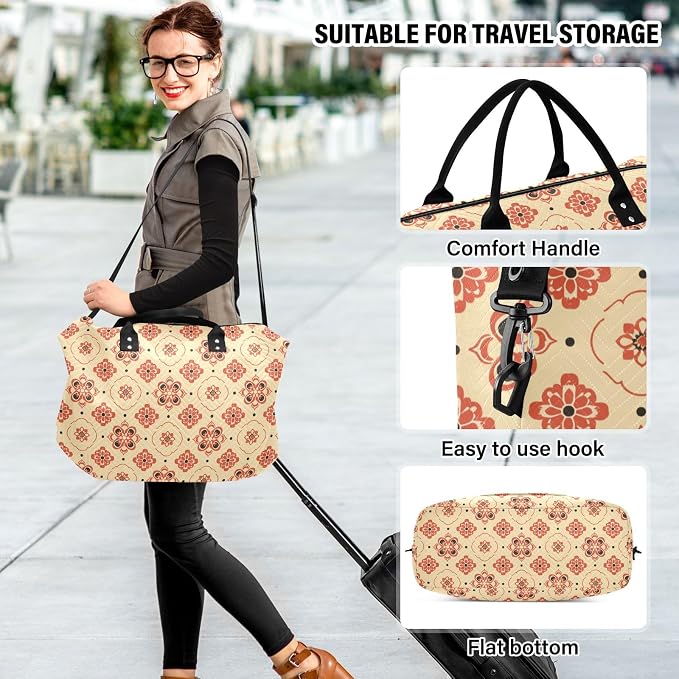 Weekender Bags Travel Duffel Gym Bag 4359 Mandala Orange Boho Carry on Overnight Tote Bag with Toiletry Bag for Airplane Travel Trip Gym Yoga - Image 6