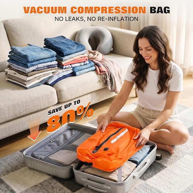 Vacuum Travel Bags With 5500Pa Wired Pump, Vacuum Luggage Bags for Clothes, Compression Bags for Travel, IP68 Waterproof Space Saver Packing Cubes for Suitcase, Backpack & Home Storage (2 Pack + Pump) - Image 2
