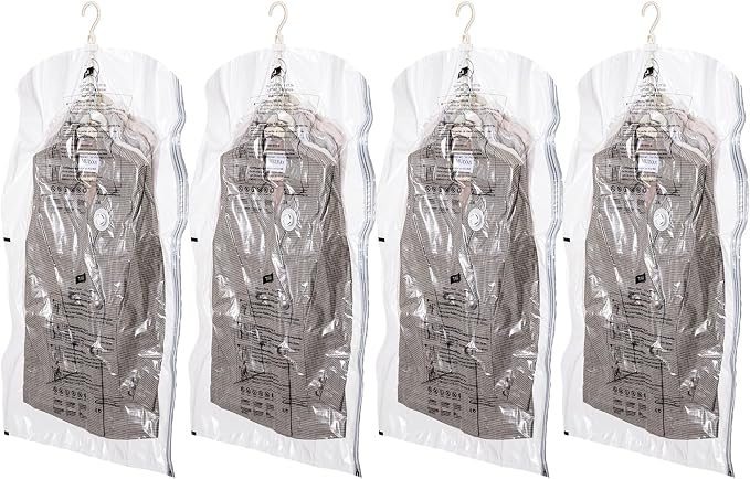 Hanging Vacuum Storage Bags, 4 Pack Short Size 41.3 x27.6 inch, Vacuum Seal Bags for Clothing, Space Saver Garment for Short Clothes, Coats, Suits, Dresses, Closet Oragnization and Storage by TAILINK