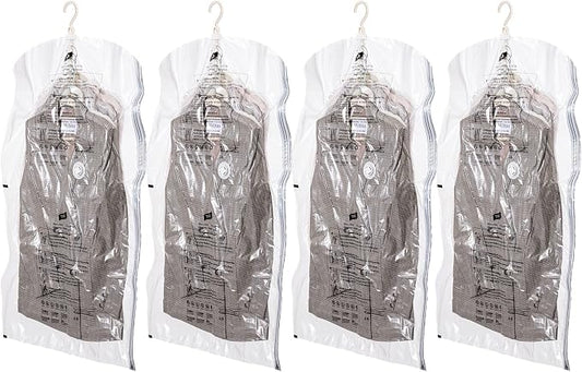 Hanging Vacuum Storage Bags, 4 Pack Short Size 41.3 x27.6 inch, Vacuum Seal Bags for Clothing, Space Saver Garment for Short Clothes, Coats, Suits, Dresses, Closet Oragnization and Storage by TAILINK