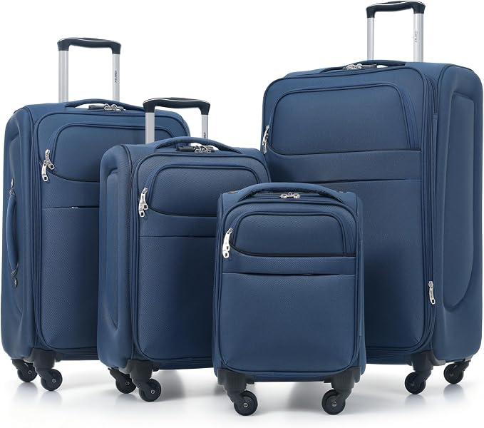 Merax Softside Luggage Set 4 Piece,18/22/26/30 Expand Suitcase,Deep Blue | Lightweight Travel Suitcase with Wheels, Luggage with TSA Lock, Suitcase,Carry On Checked Luggage Set by Merax