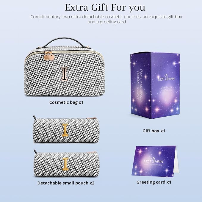 Personalized Gift Travel Makeup Bag: Initial Makeup Organizer Bag for Women | 3-in-1 Custom Make up Bag Set - Vegan Leather Travel Cosmetic Bag - Luxury Gift for Women – Birthday, Anniversary, Graduation - Image 5
