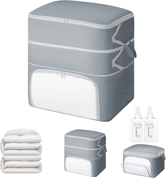 Comforter Storage Bag - 130L Blanket Storage Bags Front-opening Ultra Space Saving Self Compression Organizer, Washable Compression Bags for Storage Comforter Blanket, 1 Pack, Grey by EasortmPackingCubes