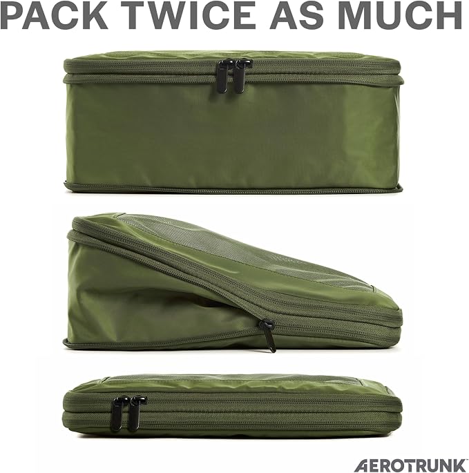 Aerotrunk Compression Packing Cubes for Travel - Luggage Organizer Bags - Double Zipper Packing Cubes for Suitcases (12-Pack, Olive) - Image 2