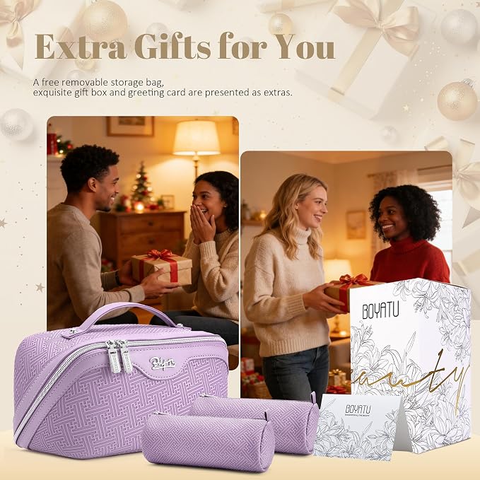 BOYATU Travel Makeup Bags for Women: Vintage Roman Column Texture | Each Journey, Quiet Luxury Serenity - 3 Pcs Set Large Capacity Cosmetic Bag Organizer Toiletry Purse(Purple) - Image 7