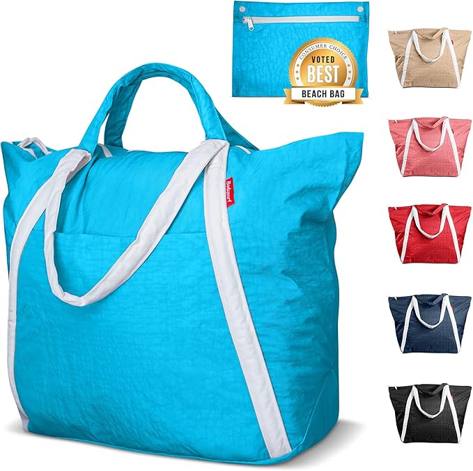 Bodysurf Beach Bag Waterproof Sandproof, Foldable Packable Travel Zip Tote by Bodysurf