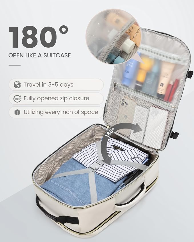 LOVEVOOK Travel Backpack for Women & Men 40L,Airline Approved Carry On Backpack Travel Essentials,TSA Carry on Luggage,Waterproof Personal Item Travel Bag,Suitcase with 3 Packing Cubes,Beige-Black - Image 2