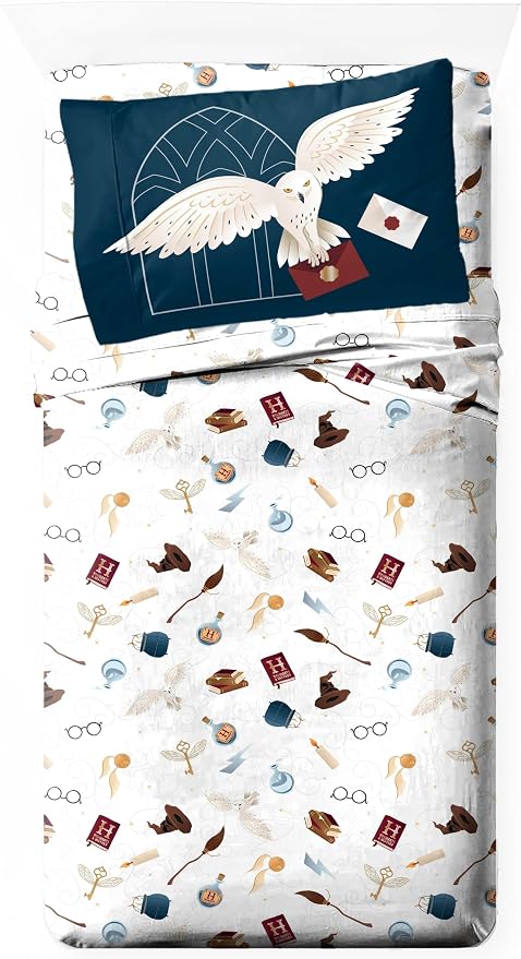 Jay Franco Kids Sheet Set with Fitted, Flat Sheets & Pillow Cover - Ultra-Soft Bedding with Pillowcase for Room Decor, Multi - Harry Potter, 3 Piece Twin by JayFranco