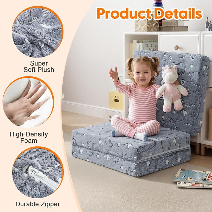 MeMoreCool Glow Dinosaur Kids Foldable Floor Mattress Trifold, 75x25 Inch | Glow dinosaur trifold futon for daycare, playroom, camping and travel rest - Image 4
