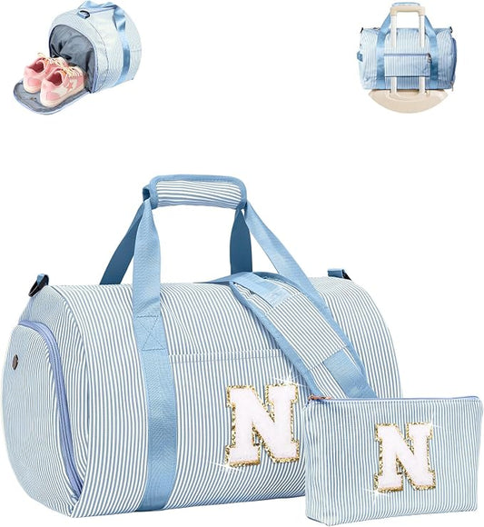 Toddler Birthday Gift, Girls Travel Duffle Bag, Kids Initial Overnight Bags with Shoe Compartment, Customized Weekender Bag with Makeup Pouch, Teen Girl Gifts Trendy Stuff (Letter N) by Vogewood