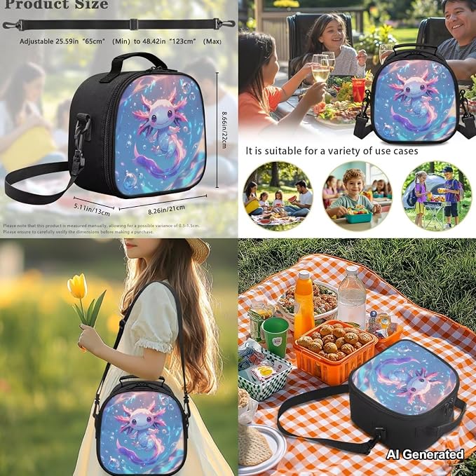 Adorable Axolotl Bookbag and Lunch Box Set for Girls Lightweight Cute Backpacks for 5th Grade Girls for Kindergarten Primary Elementary 17 inch Travel Back Pack Purse with Adjustable Starps - Image 5