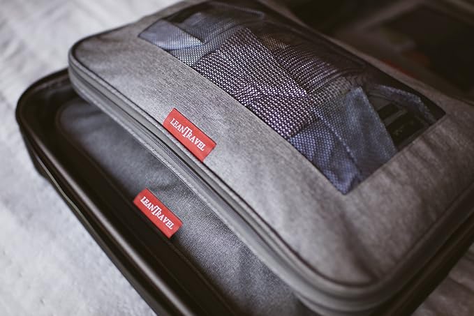 LeanTravel Bundle Compression Packing Cubes Set of 3 + Shoe bags for Travel Set of 6 - Color Grey - Image 6