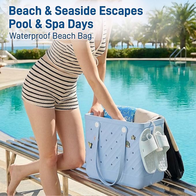 Rubber Tote Bag Extra Large & Medium, Waterproof Beach Bag for Women Men, Pool Travel Swim Silicone Tote - Image 2
