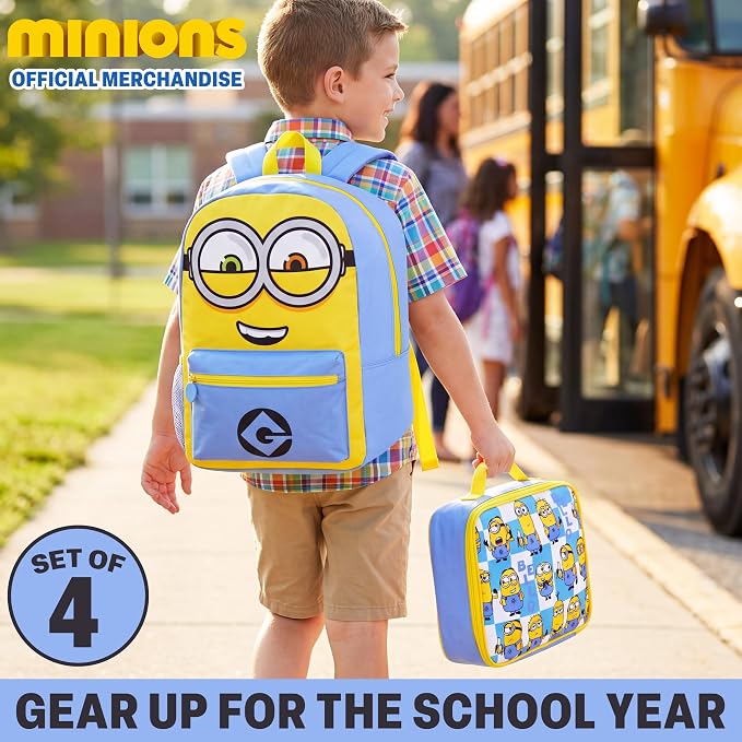 Get Trend Despicable Me Minions Kids Backpack 4 Piece Set for Boys, Girls | 18 Inch Bookbag with Insulated Lunch Bag, Zipped Pencil Case & BPA-Free Water Bottle, Back to School Gifts for Kids - Image 2