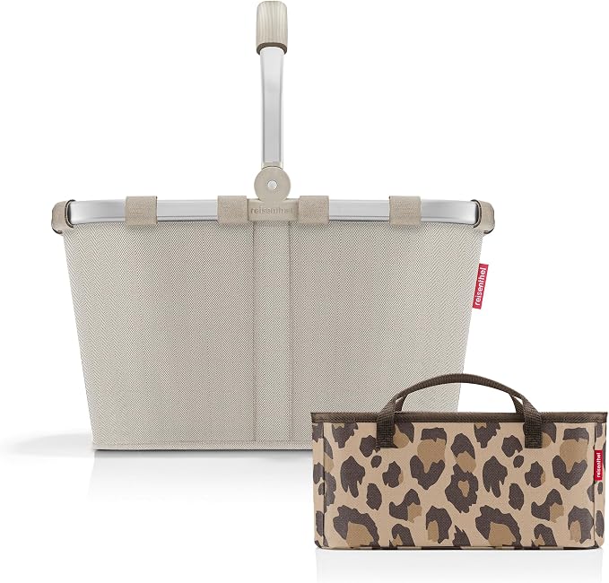 reisenthel Carry Bag + Organiser - Functional Bag Organiser: For Even More Order in Your reisenthel Shopping Basket, Herringbone Sand + Leo Machhiato, B 48 x H 29 x T 28 cm, Modern, functional by reisenthel%C2%AE