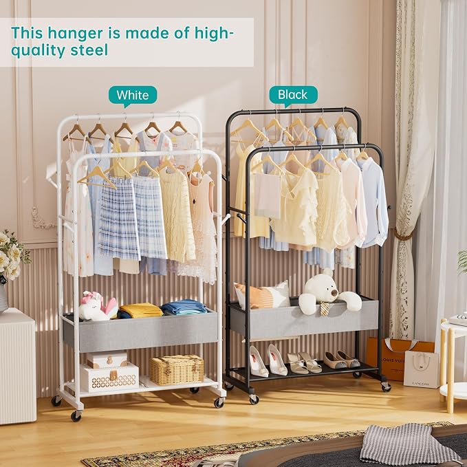 SINGAYE Wardrobe Standing Closet Clothing Rack With Shelf Hanging Clothes | Wardrobe Open Compact Small Metal Garment Hanger Stand Alone Free Standing Black Closet Rack Storage Organizer Heavy Duty - Image 9