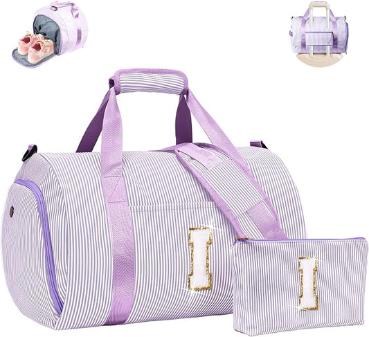 Gifts for Grandkids, Girls Travel Duffle Bag, Kids Initial Overnight Duffel Bags with Shoe Compartment, Personalized Dance Bag with Cosmetic Pouch, Birthday Gift Ideas (Letter I) by Vogewood