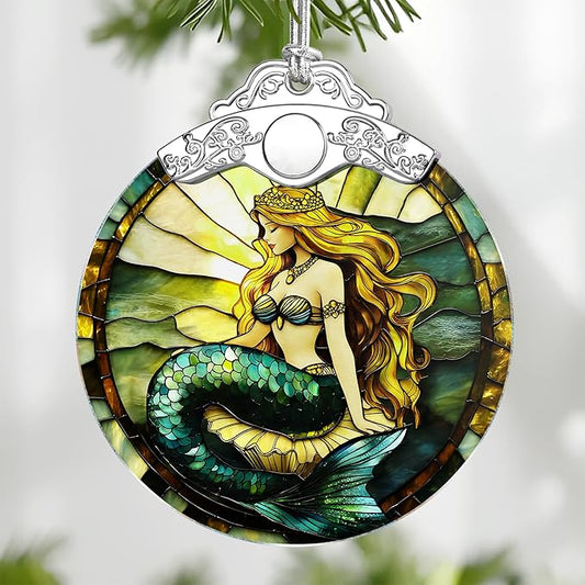 Mermaid Stained Glass Ornament, Christmas Ornaments – Christmas Tree Decorations, Holiday Decor, Stocking Stuffer, Gift Idea, Gifts for Mermaid Lover, Fans of Fairy-Tale Theme, Friend, Family