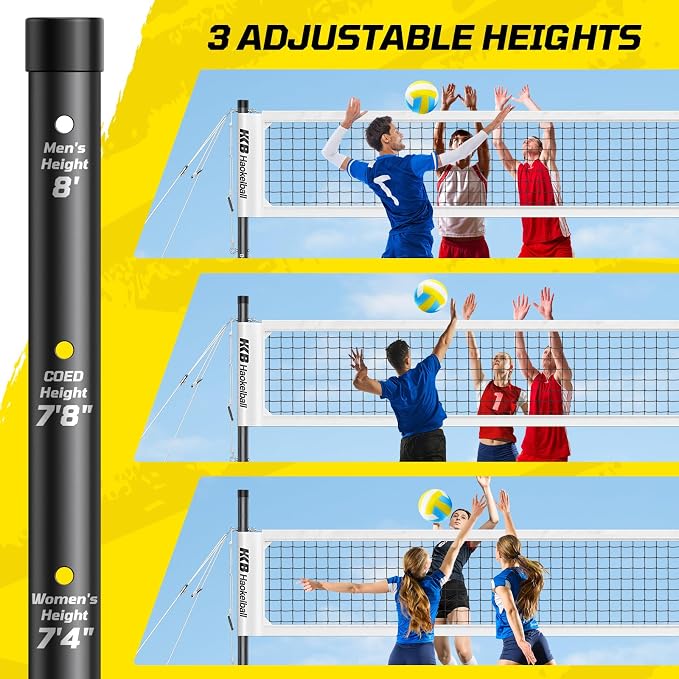 Haokelball Outdoor Volleyball Net Set for Backyard, 32FT Regulation, 3-Level Adjustable Height & Anti-Sag Tension System, Heavy Duty Thick Poles, Includes Volleyball, Pump, Boundary Line and Carry Bag - Image 4
